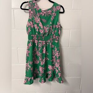 Green and pink floral print shift